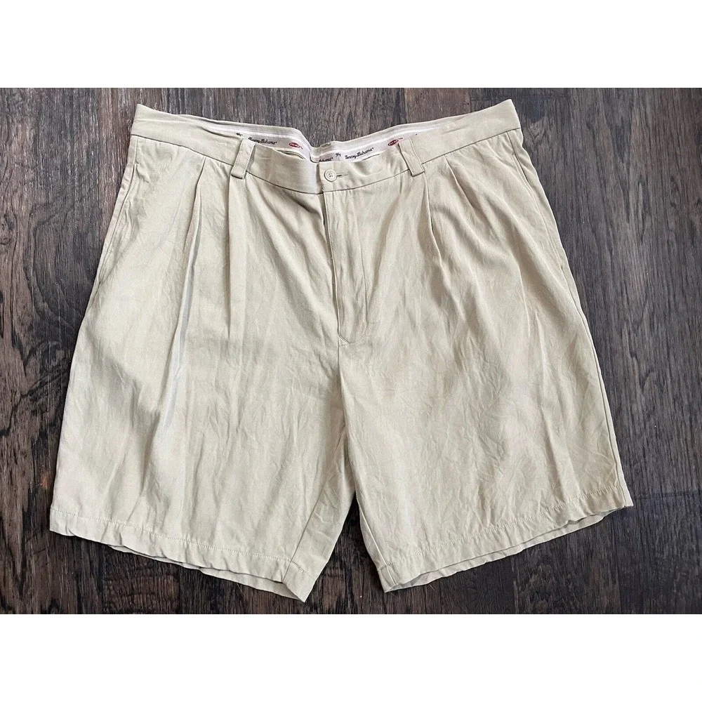 Tommy Bahama‎ Shorts Mens 42 Beige Khaki Pleated Relax Chino Silk 222
